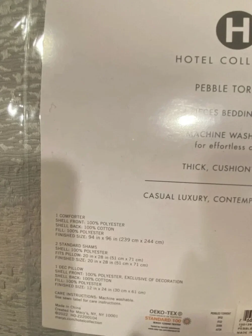 Hotel Collection Pebble Torrent Bedding 4 Piece Set, Full/Queen, silver